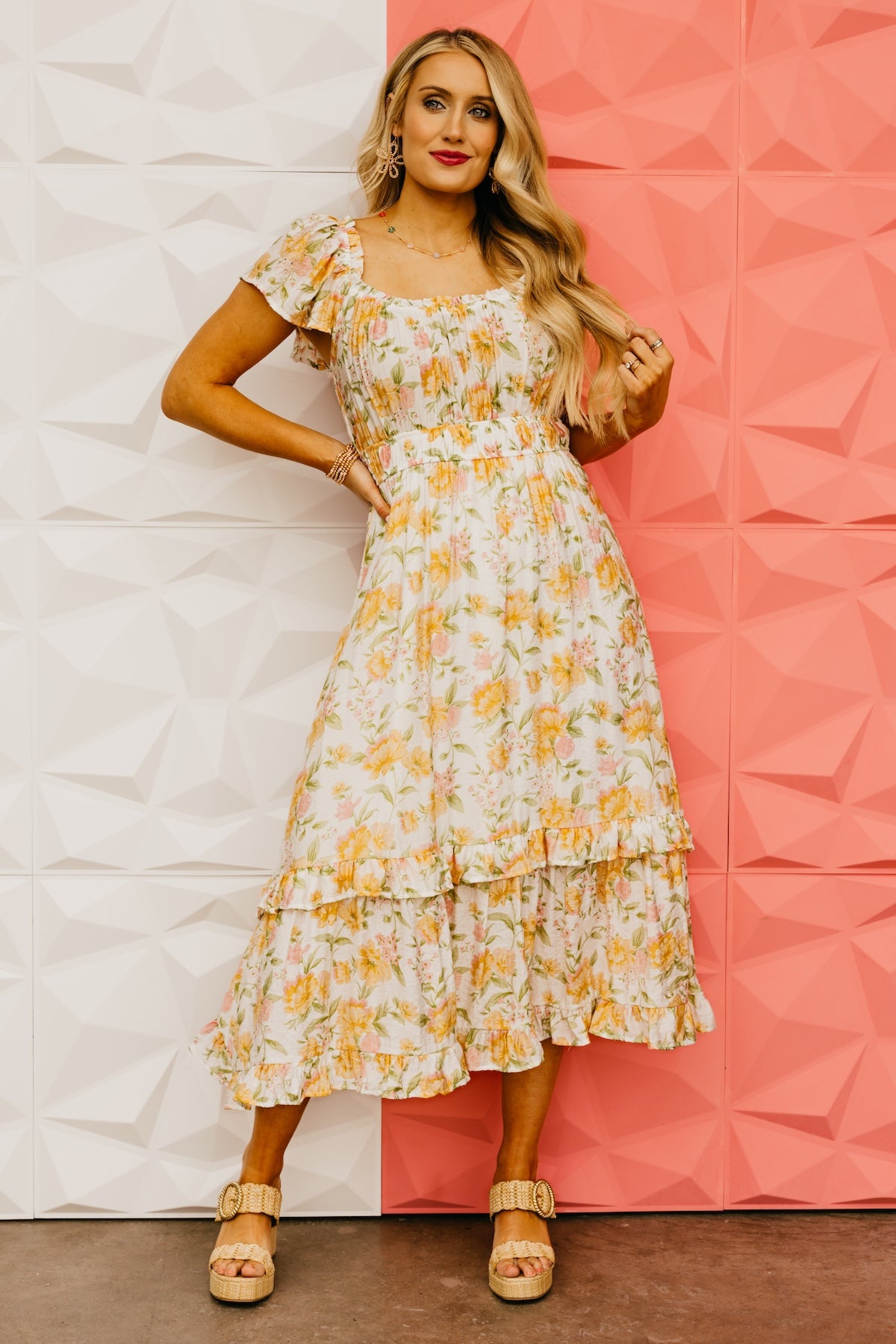 The Aidan Floral Ruffle Midi Dress