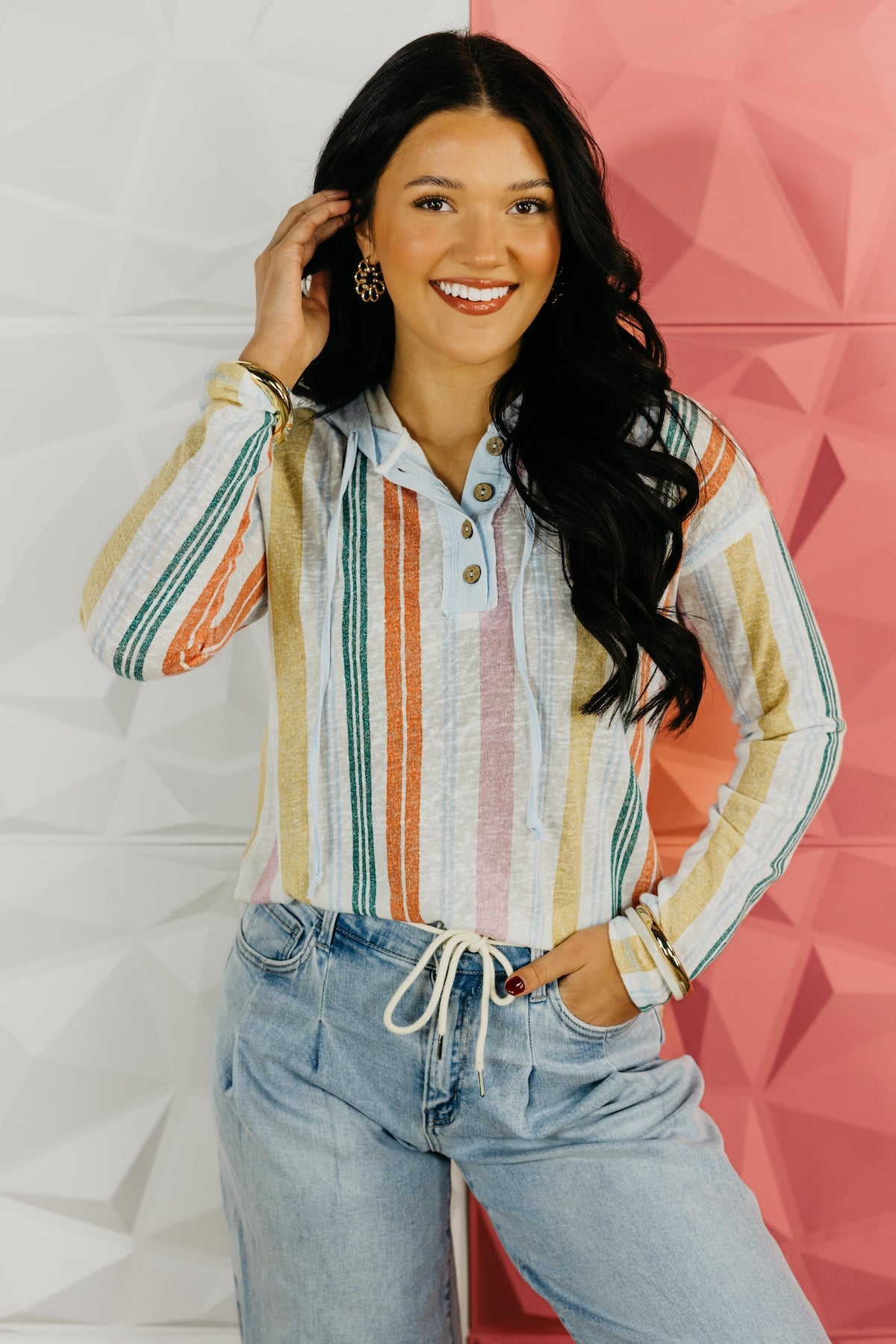 The Felice Stripe Hooded Knit Top