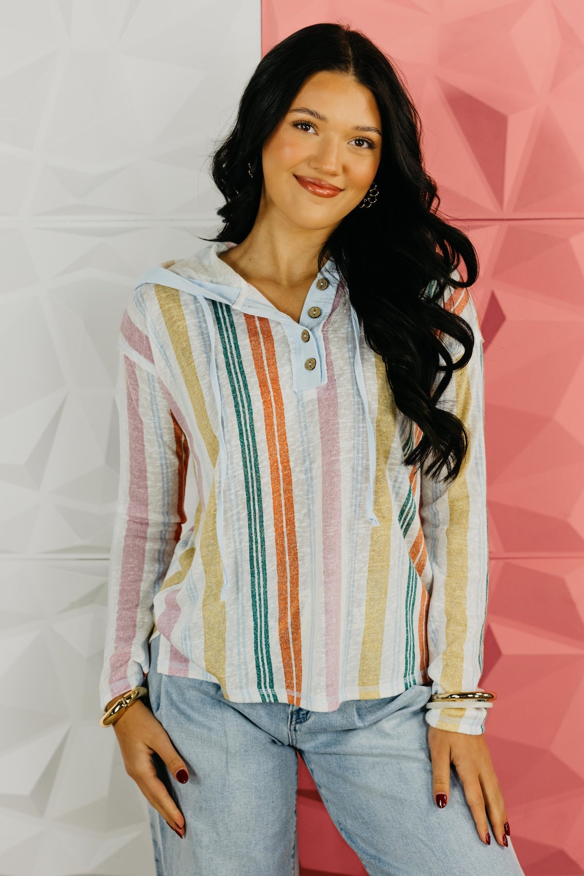 The Felice Stripe Hooded Knit Top