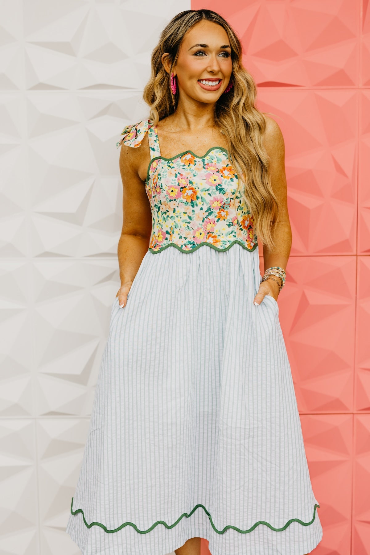 The Kepner Floral Mixed Media Midi Dress