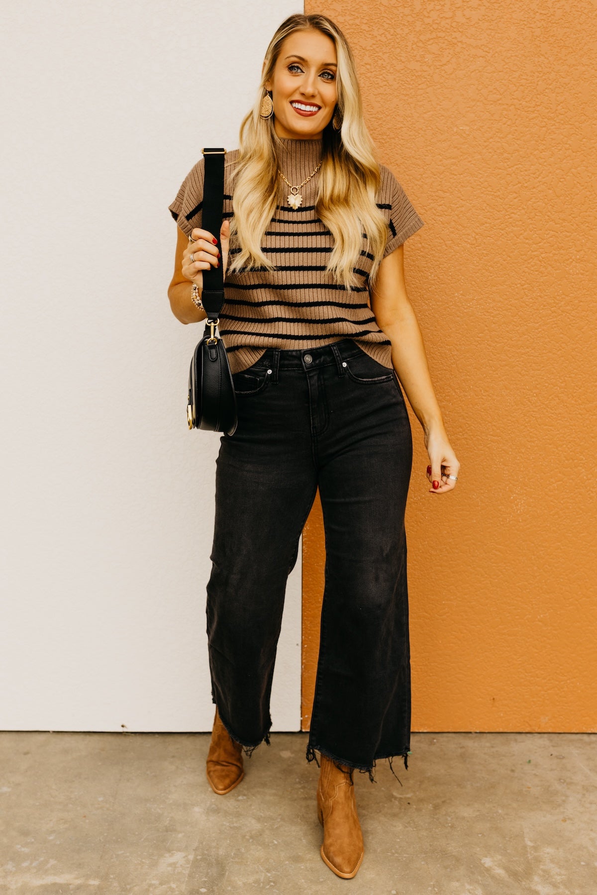 The Astrid Striped Funnel Neck Sweater Top