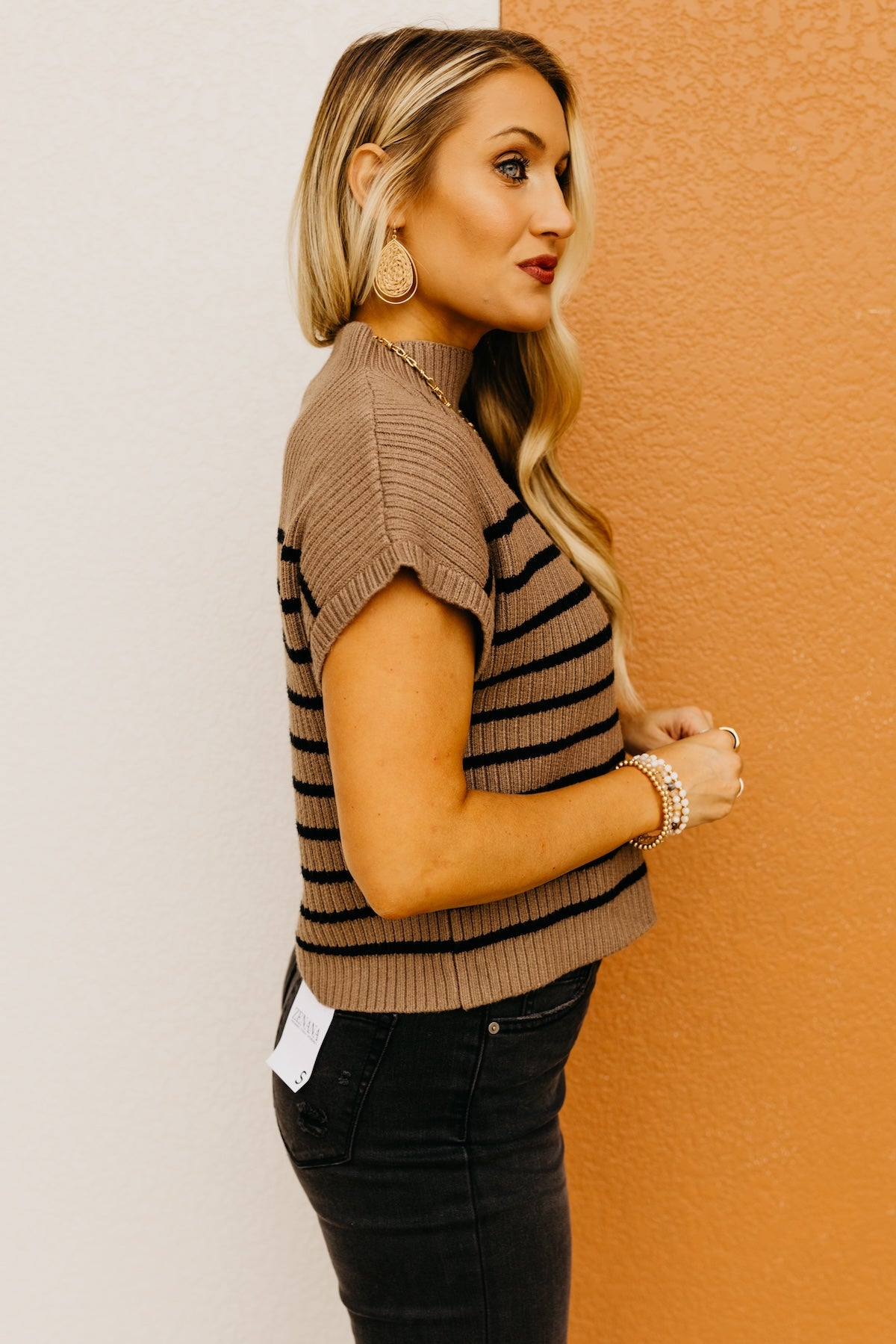 The Astrid Striped Funnel Neck Sweater Top