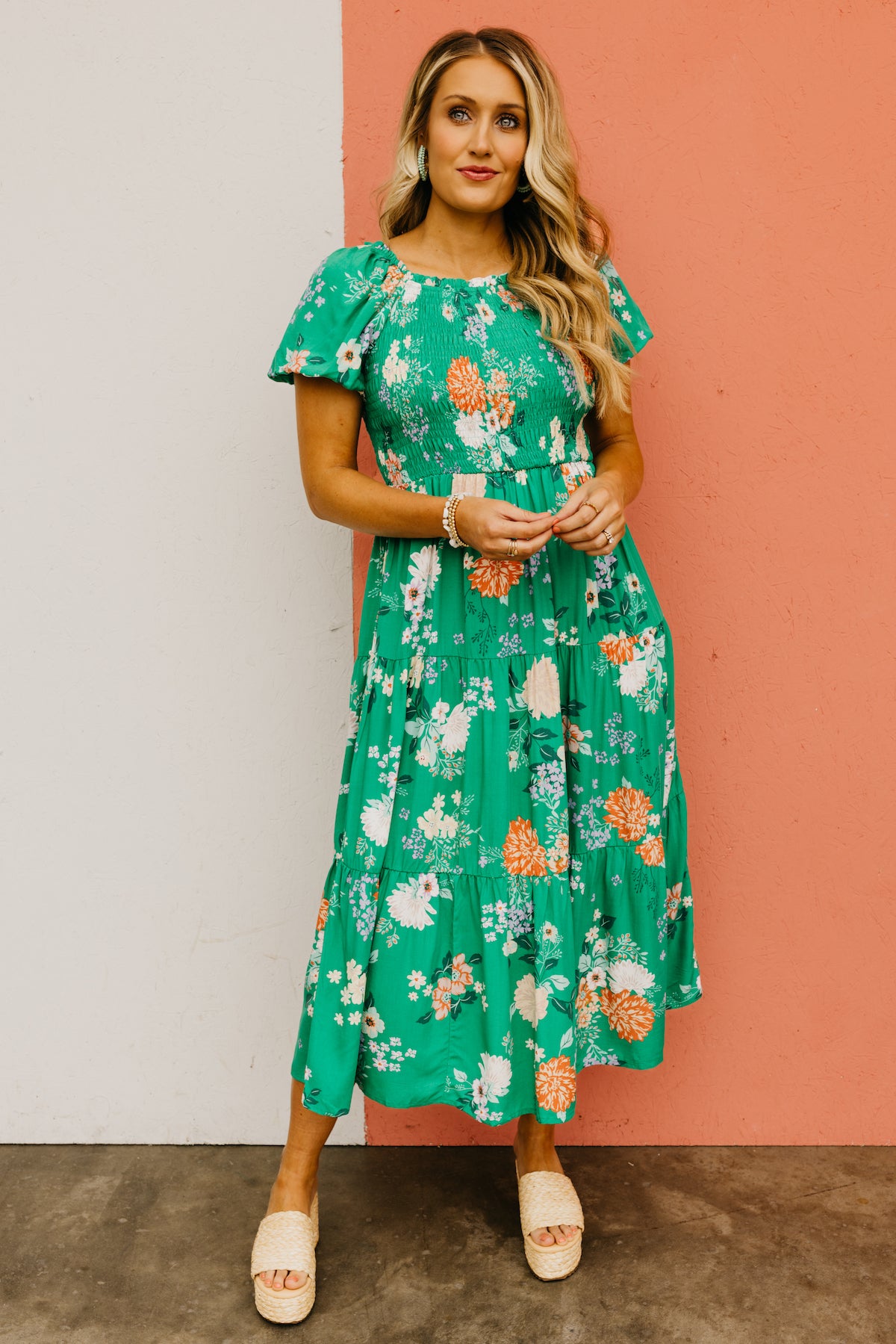 The Ismael Floral Bubble Sleeve Midi Dress
