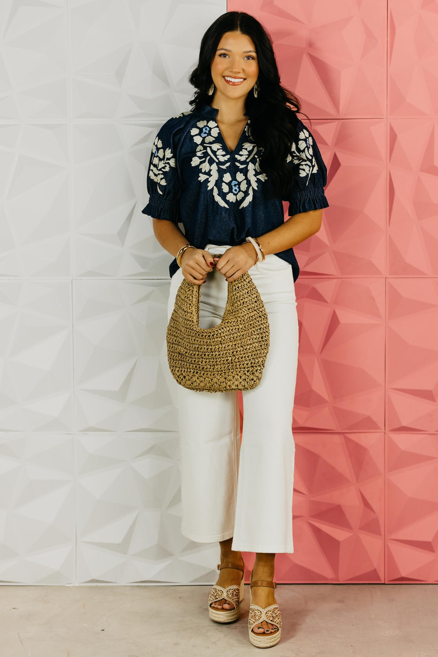 The Remy Floral Embroidered Denim Top