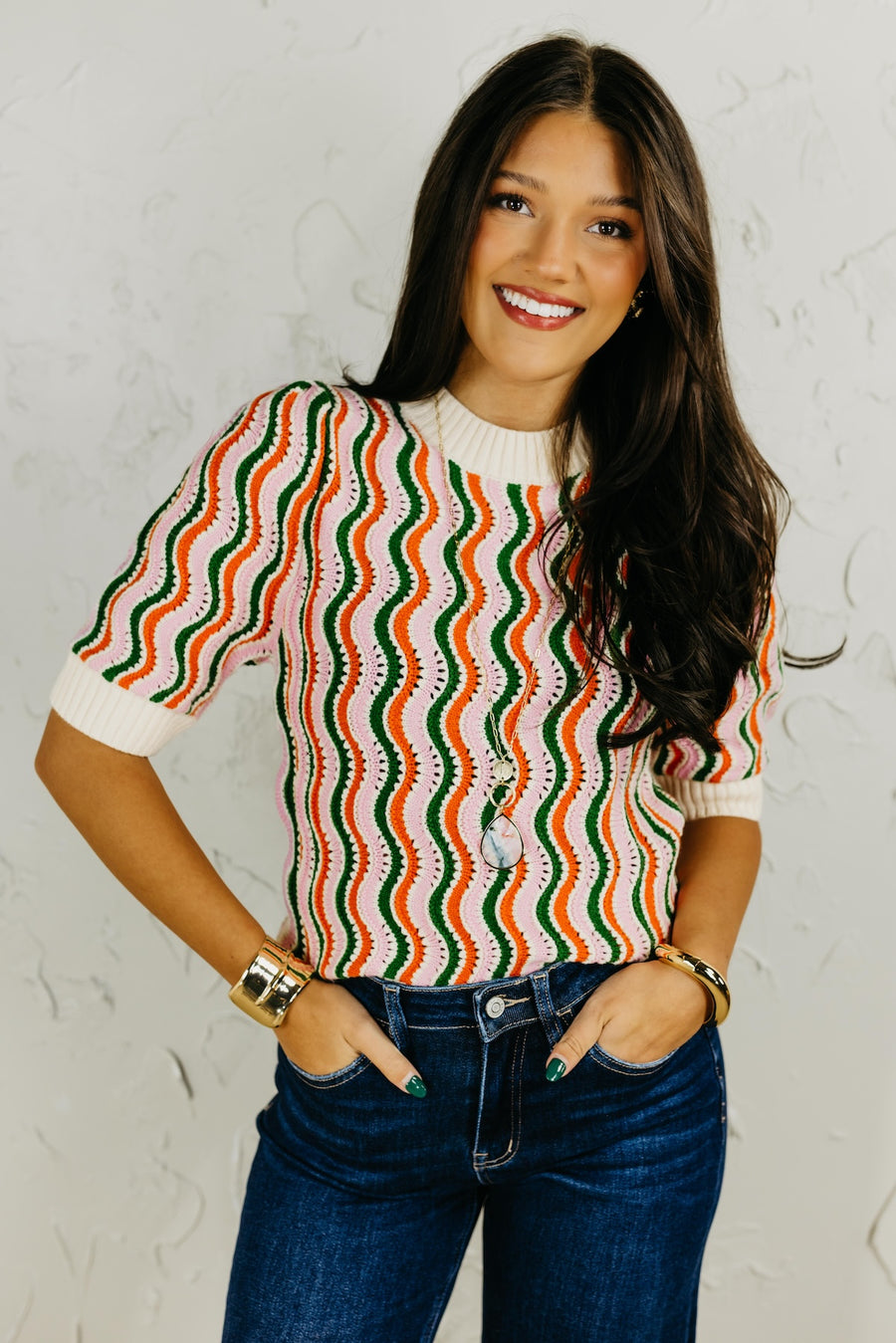 The Michaela Wavy Striped Sweater Top