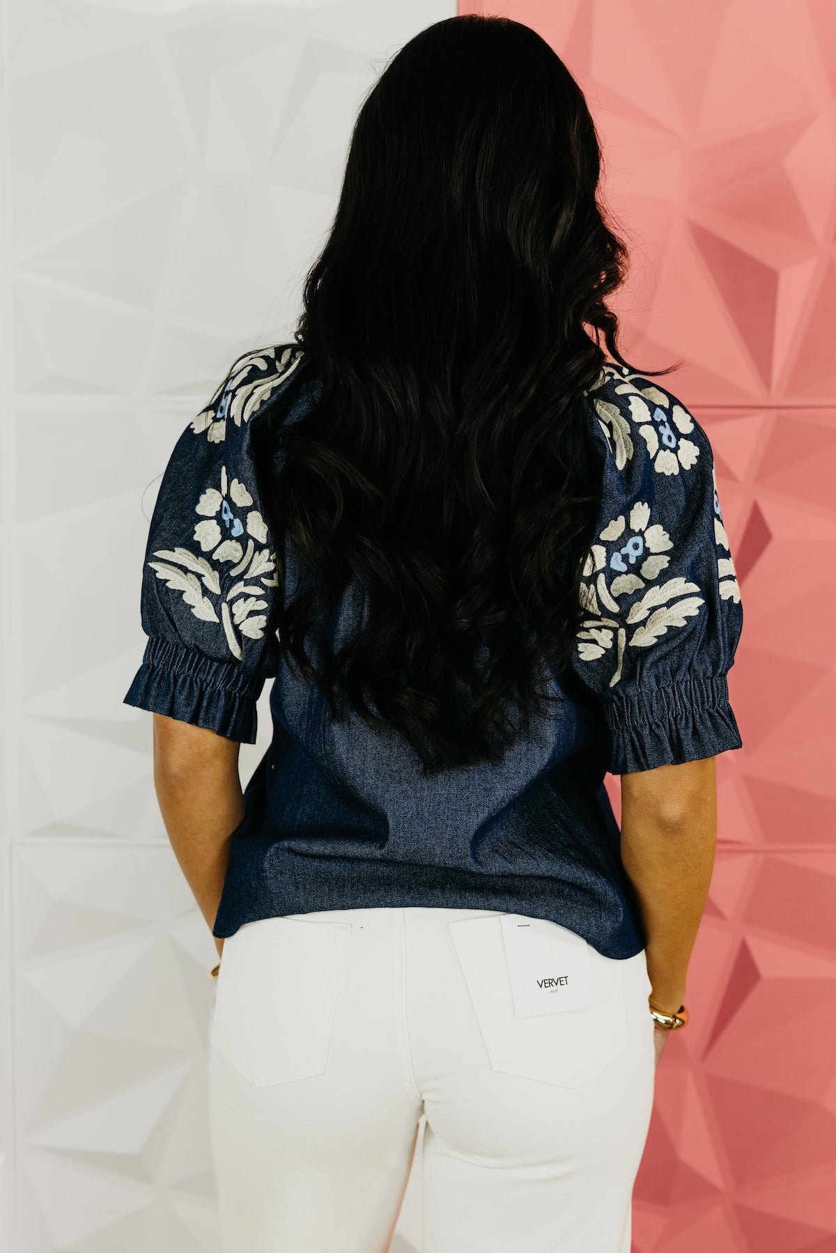 The Remy Floral Embroidered Denim Top