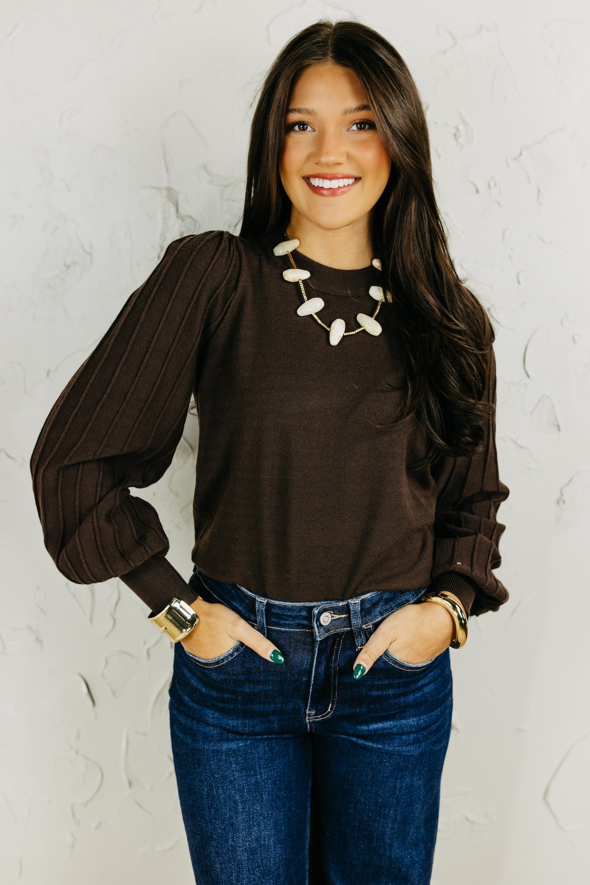 The Aleesia Pleated Puff Sleeve Sweater