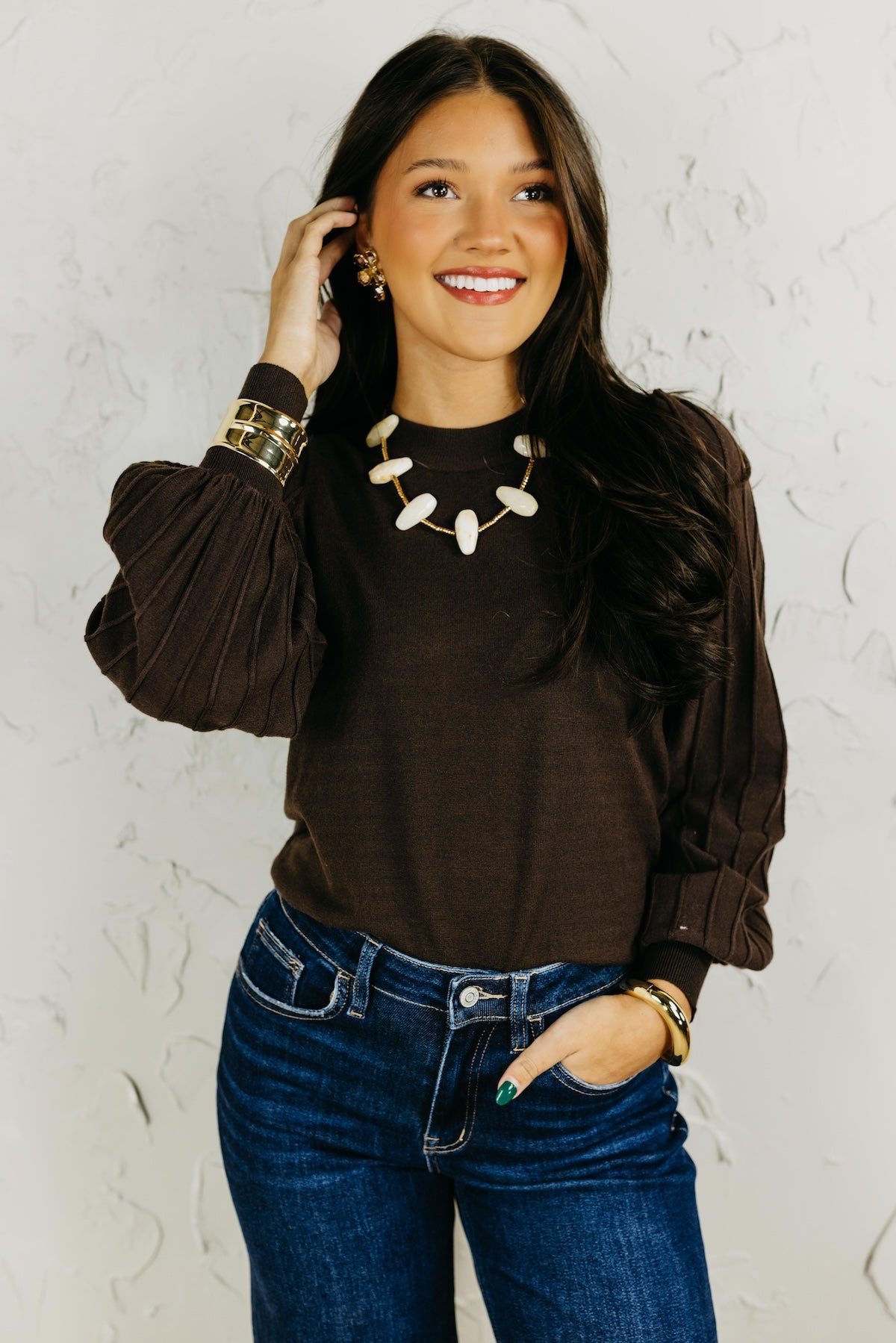 The Aleesia Pleated Puff Sleeve Sweater