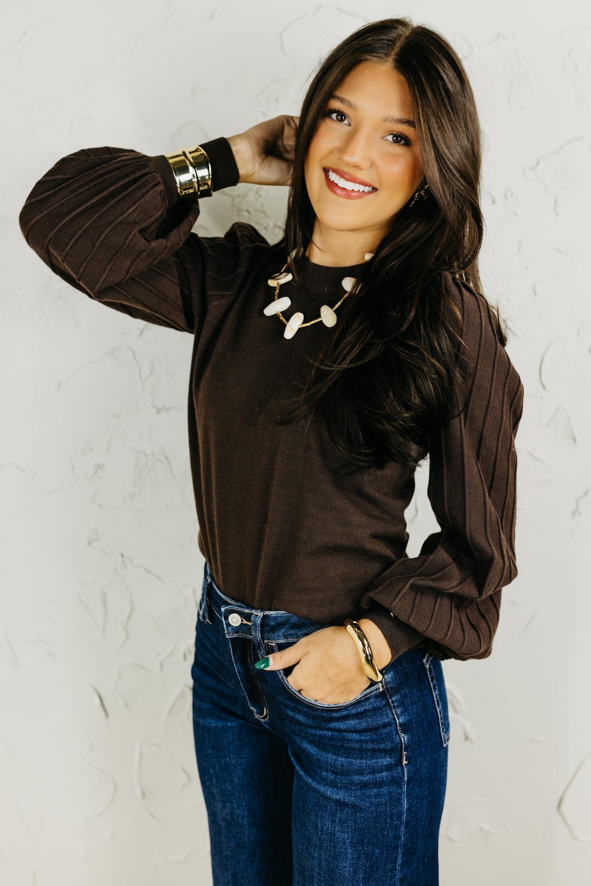 The Aleesia Pleated Puff Sleeve Sweater