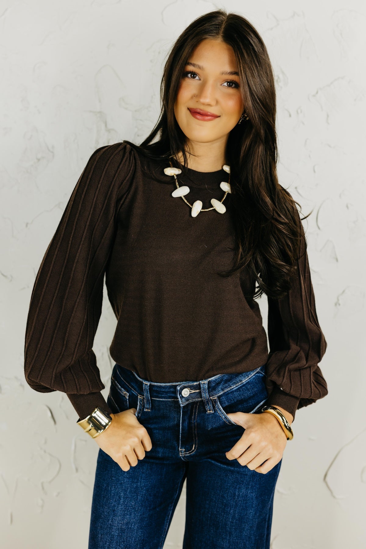 The Aleesia Pleated Puff Sleeve Sweater