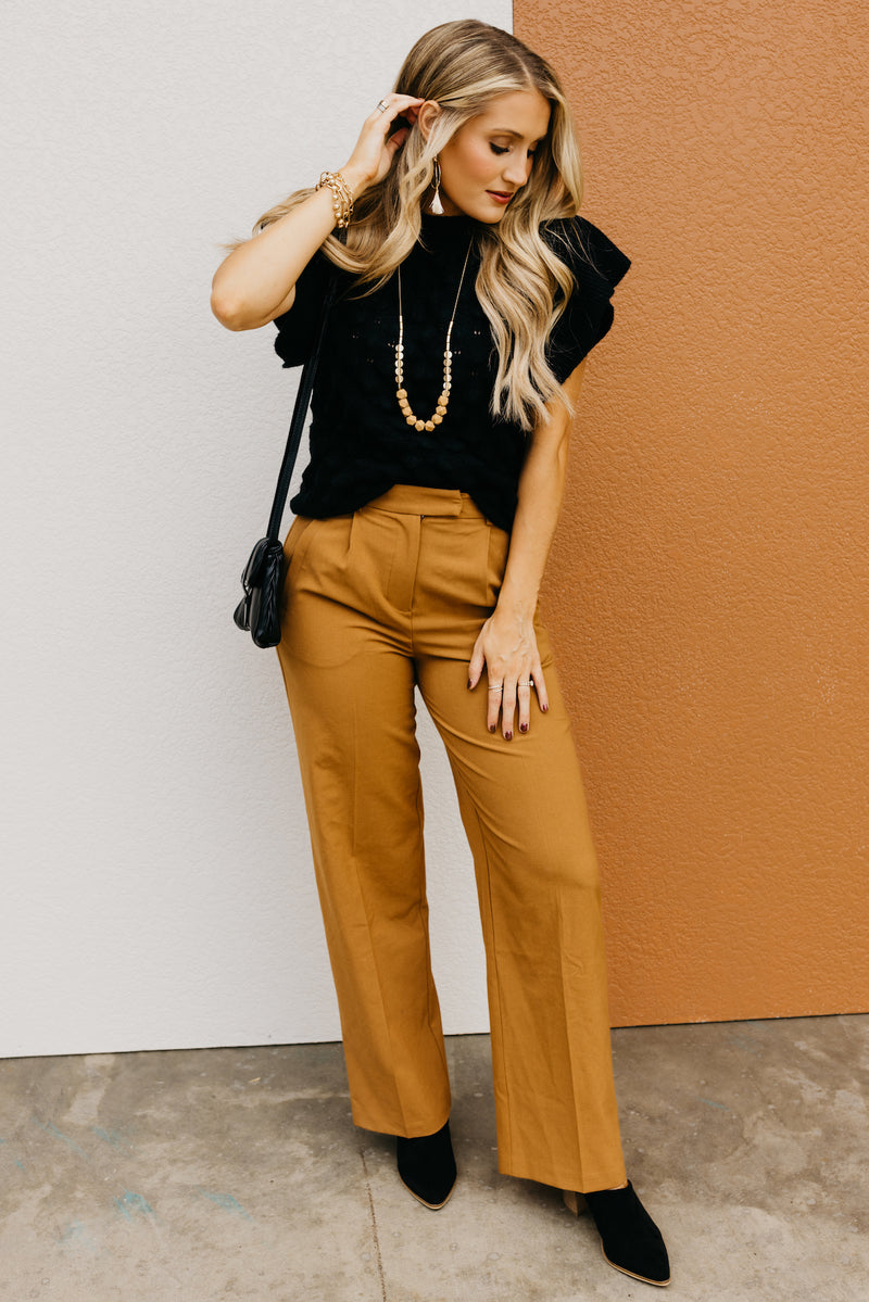 The Trina Ruffle Sleeve Textured Sweater Top