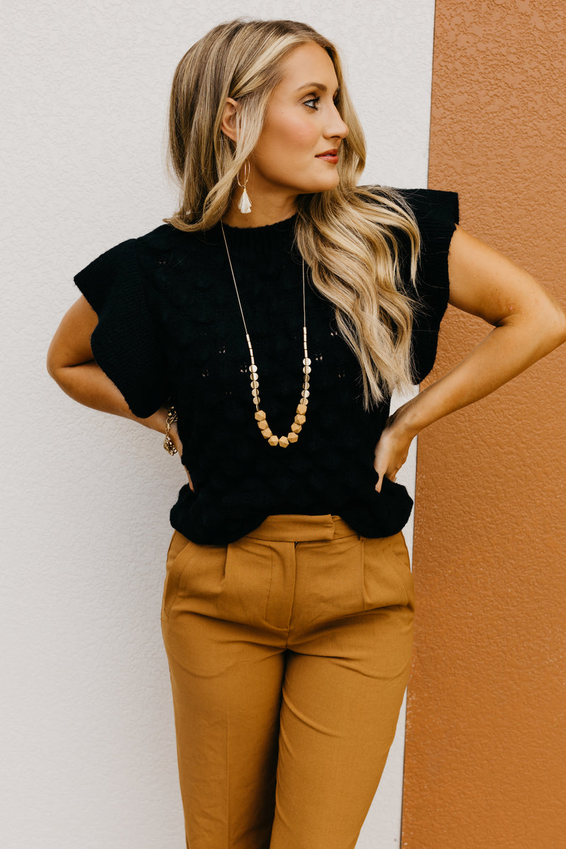 The Trina Ruffle Sleeve Textured Sweater Top