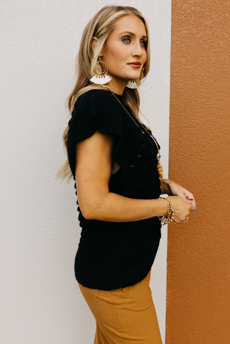 The Trina Ruffle Sleeve Textured Sweater Top