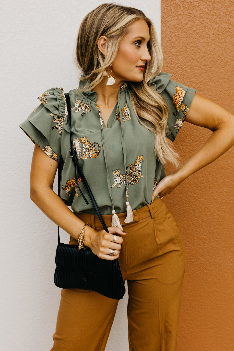 The Leanna Animal Print Flutter Blouse