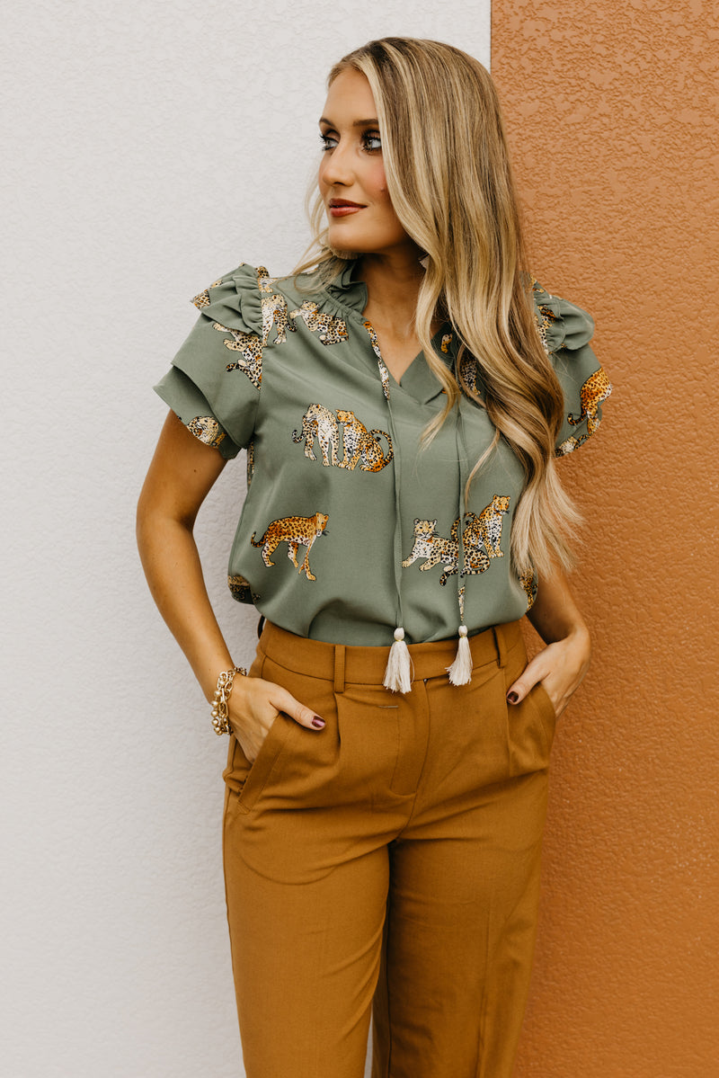 The Leanna Animal Print Flutter Blouse