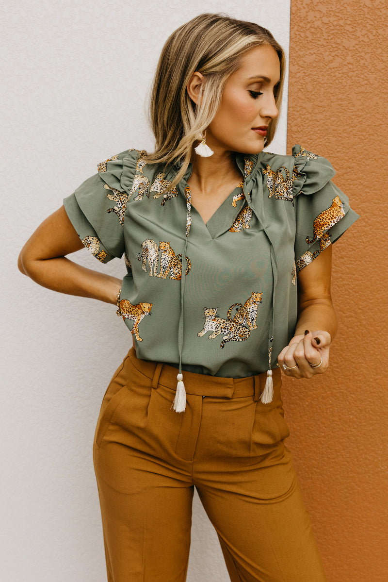 The Leanna Animal Print Flutter Blouse