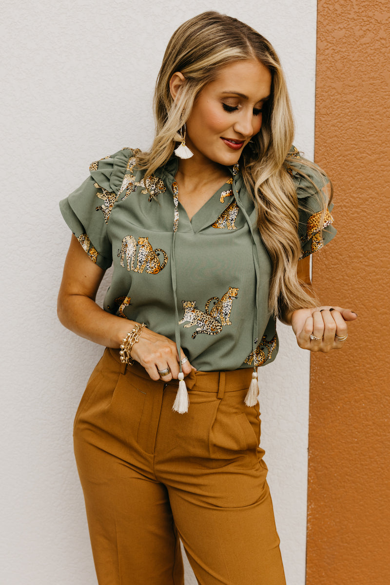 The Leanna Animal Print Flutter Blouse