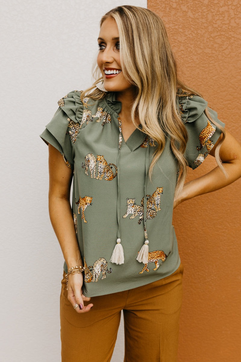 The Leanna Animal Print Flutter Blouse