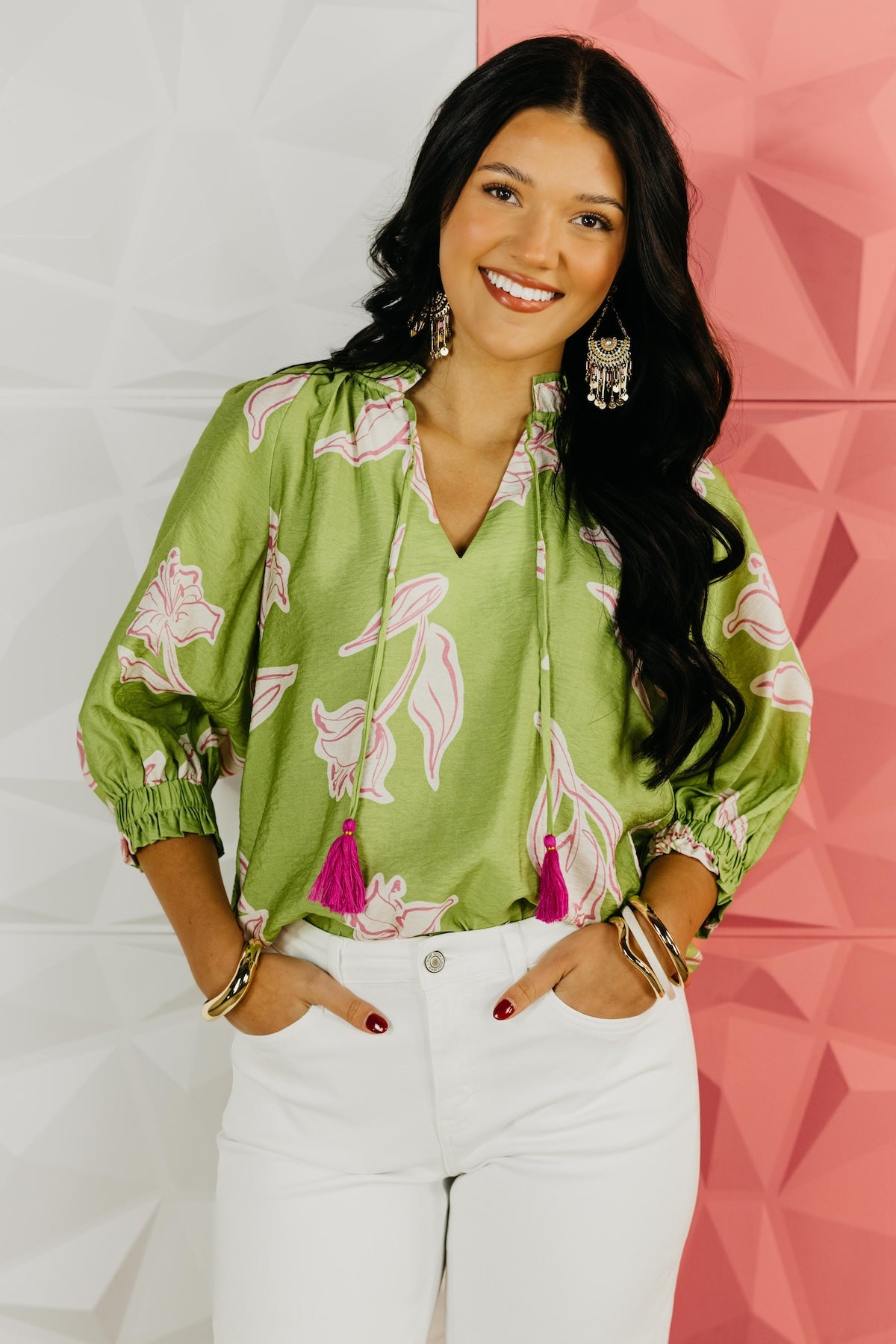 The Lydia Floral Woven Tassel Top