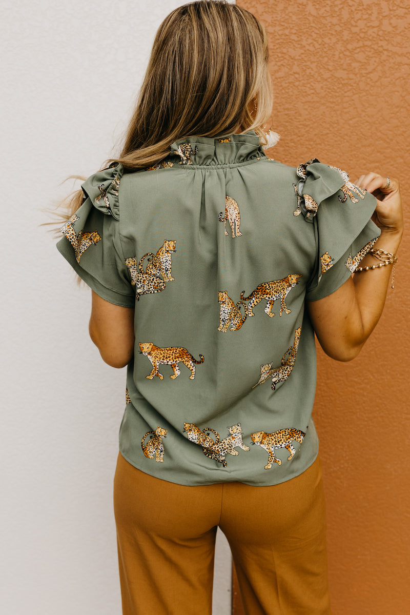 The Leanna Animal Print Flutter Blouse
