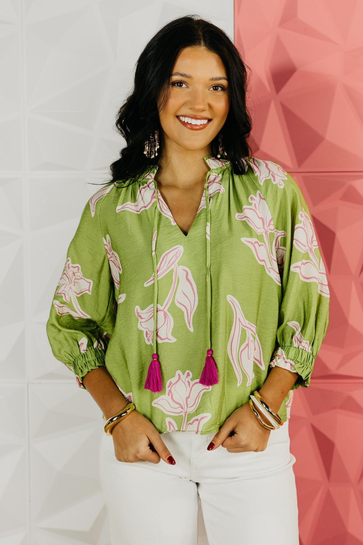 The Lydia Floral Woven Tassel Top