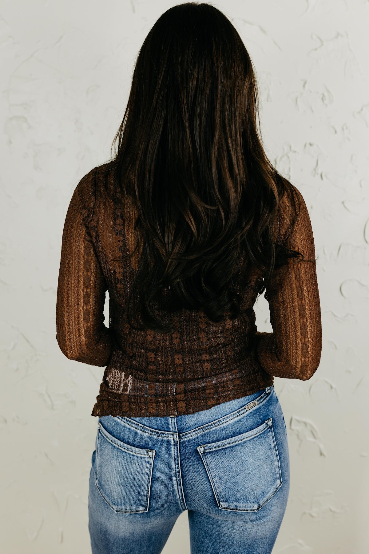 The Amantha Sheer Lace Ruffle Henley Top