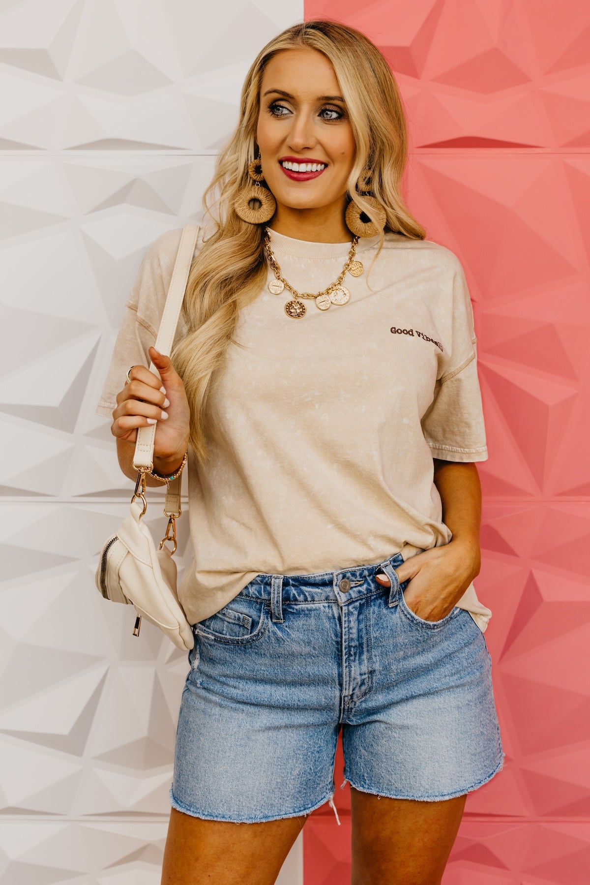 The Good Vibes Mineral Wash Embroidered Tee