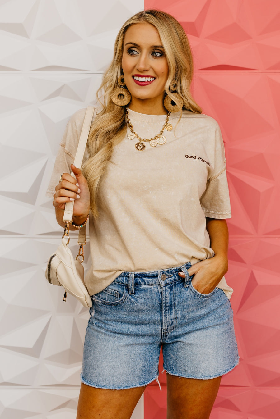 The Good Vibes Mineral Wash Embroidered Tee