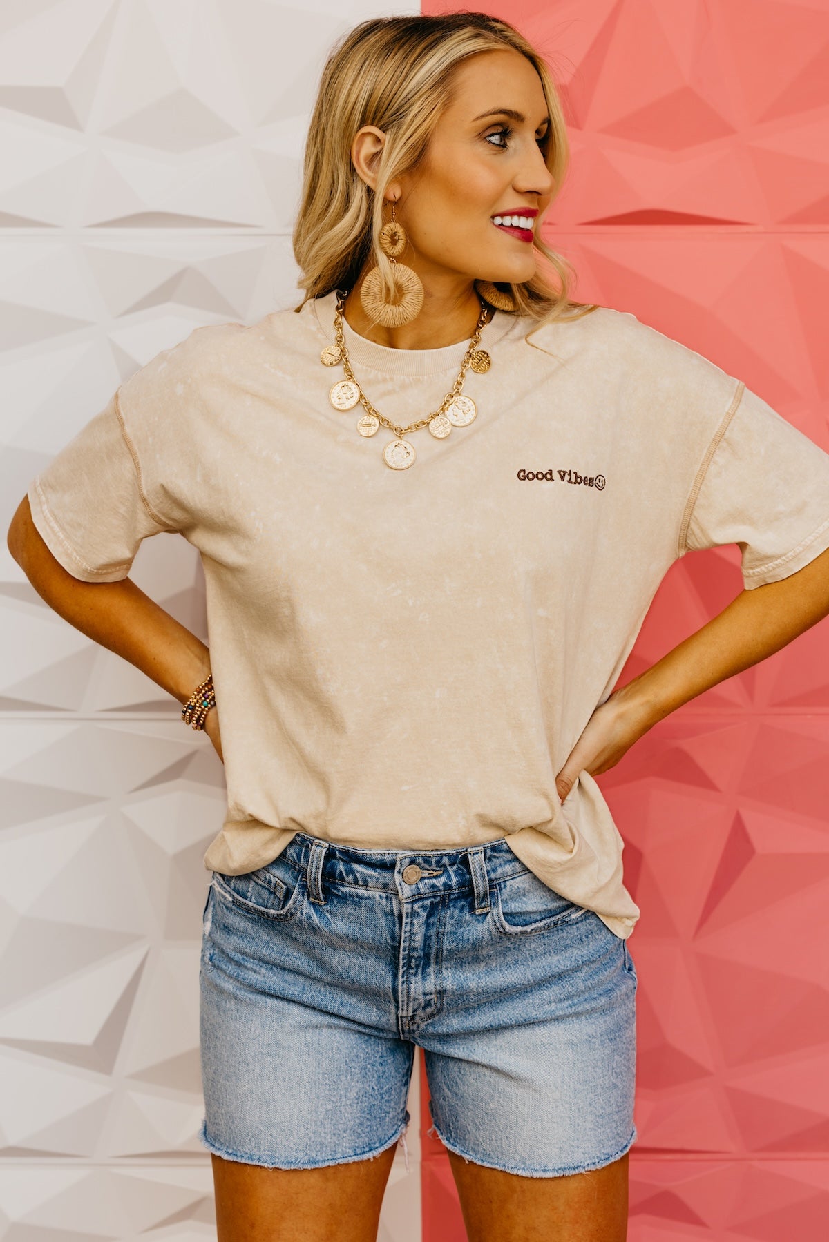 The Good Vibes Mineral Wash Embroidered Tee