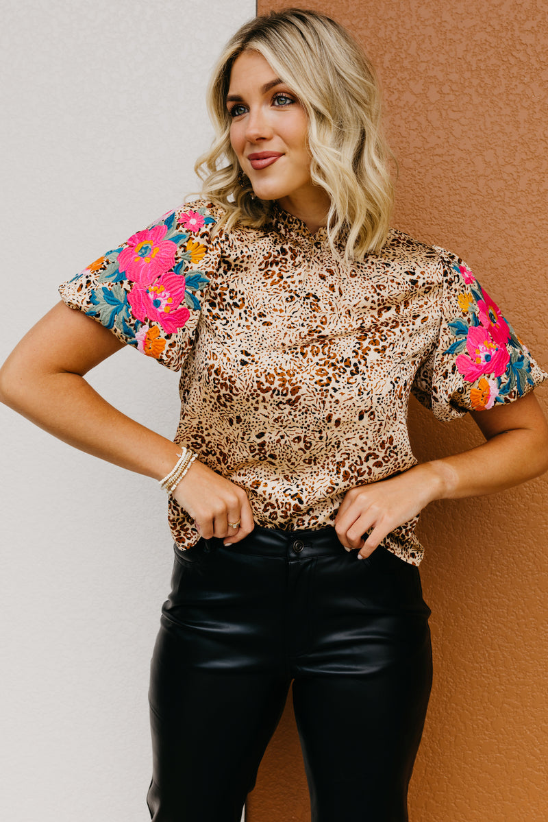 The Aubrey Embroidered Puff Sleeve Top