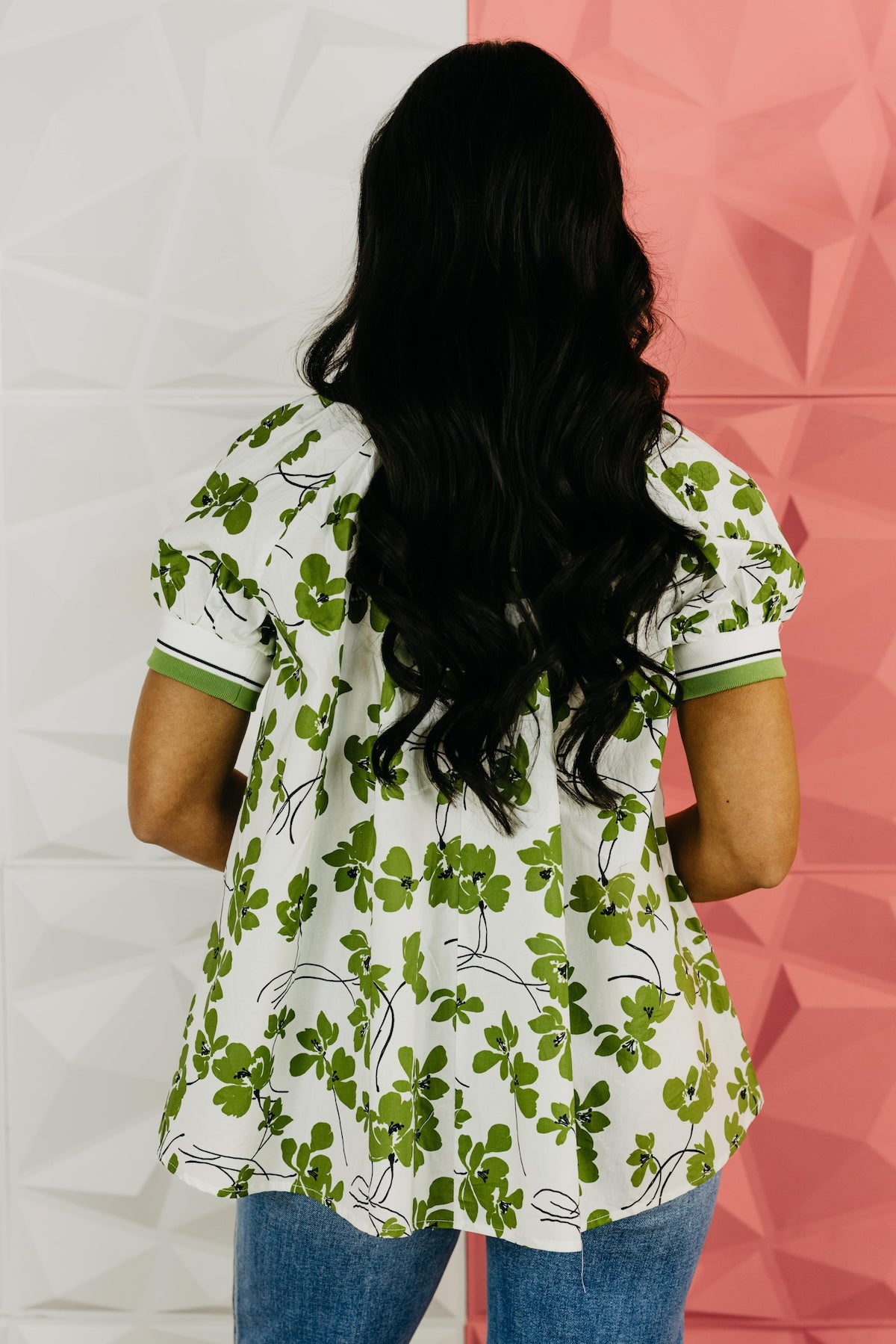 The Patsy Quarter Zip Floral Hi-Lo Top