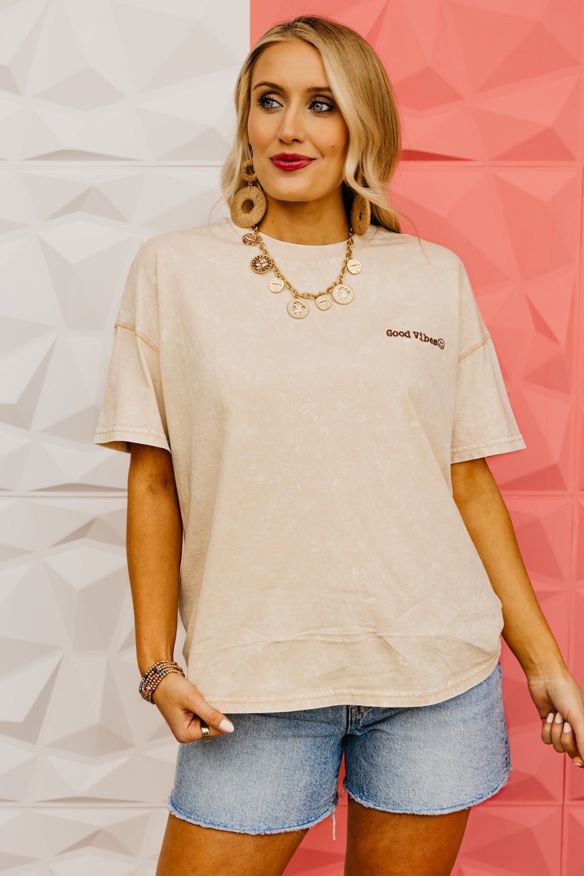 The Good Vibes Mineral Wash Embroidered Tee