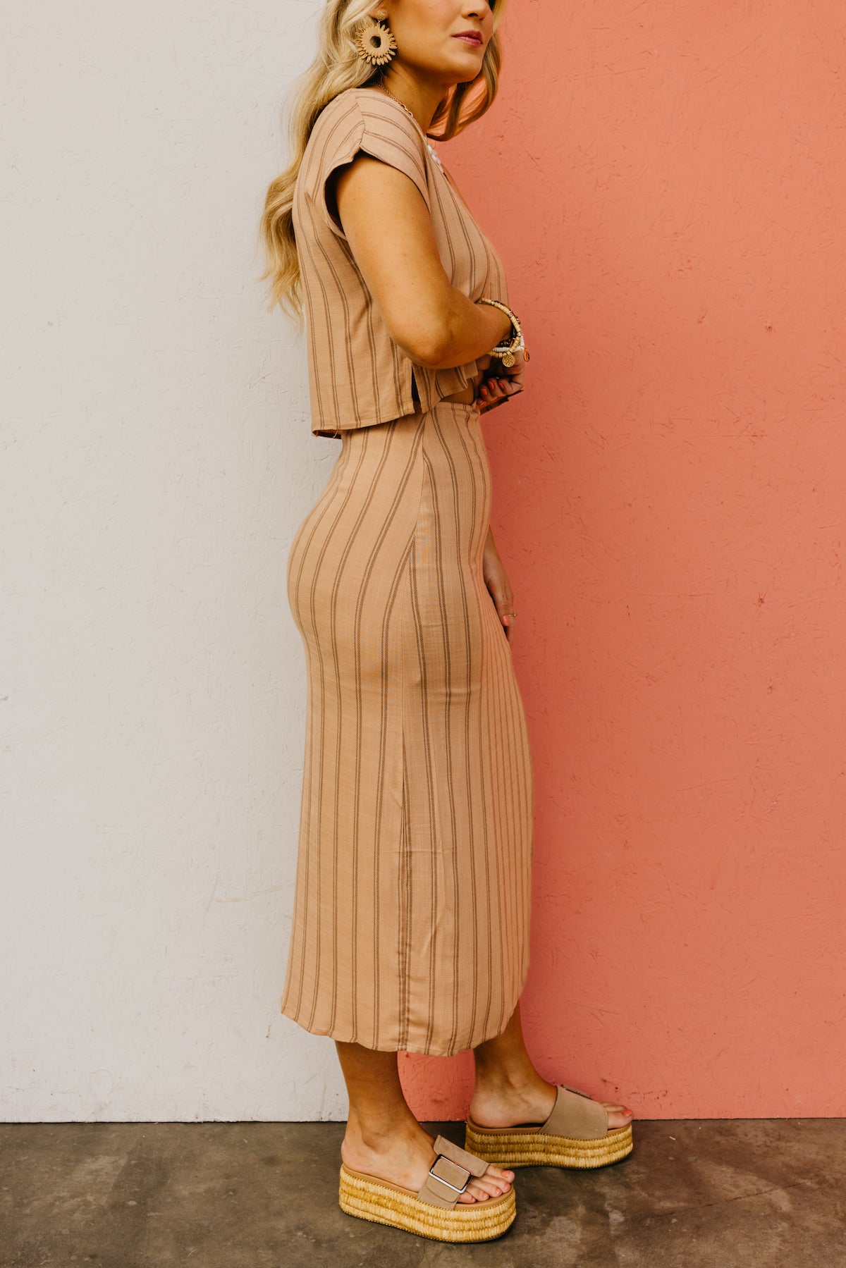 The Kayleigh Striped Side Slit Midi Skirt