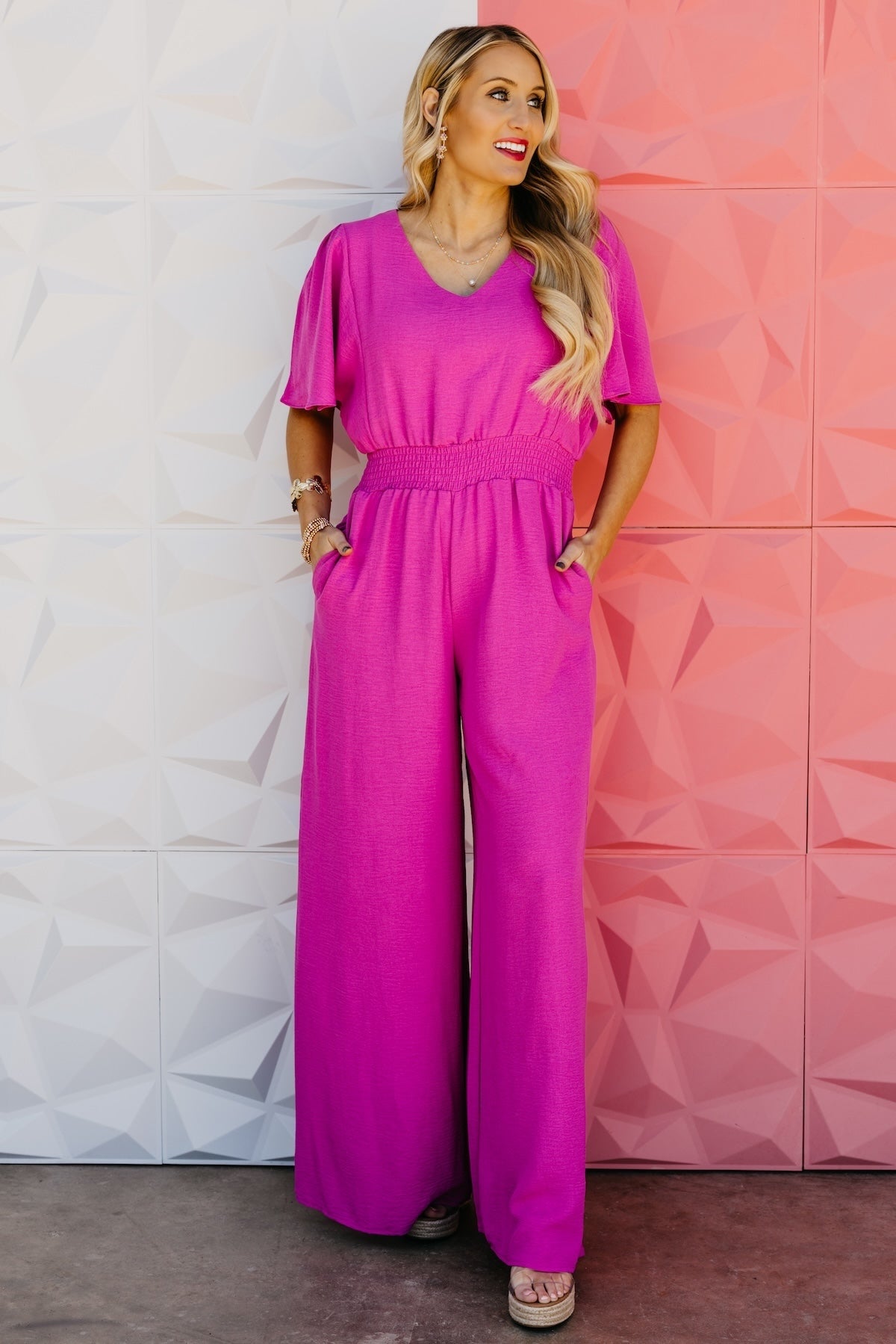 The Elena Wide Leg Woven Jumpsuit