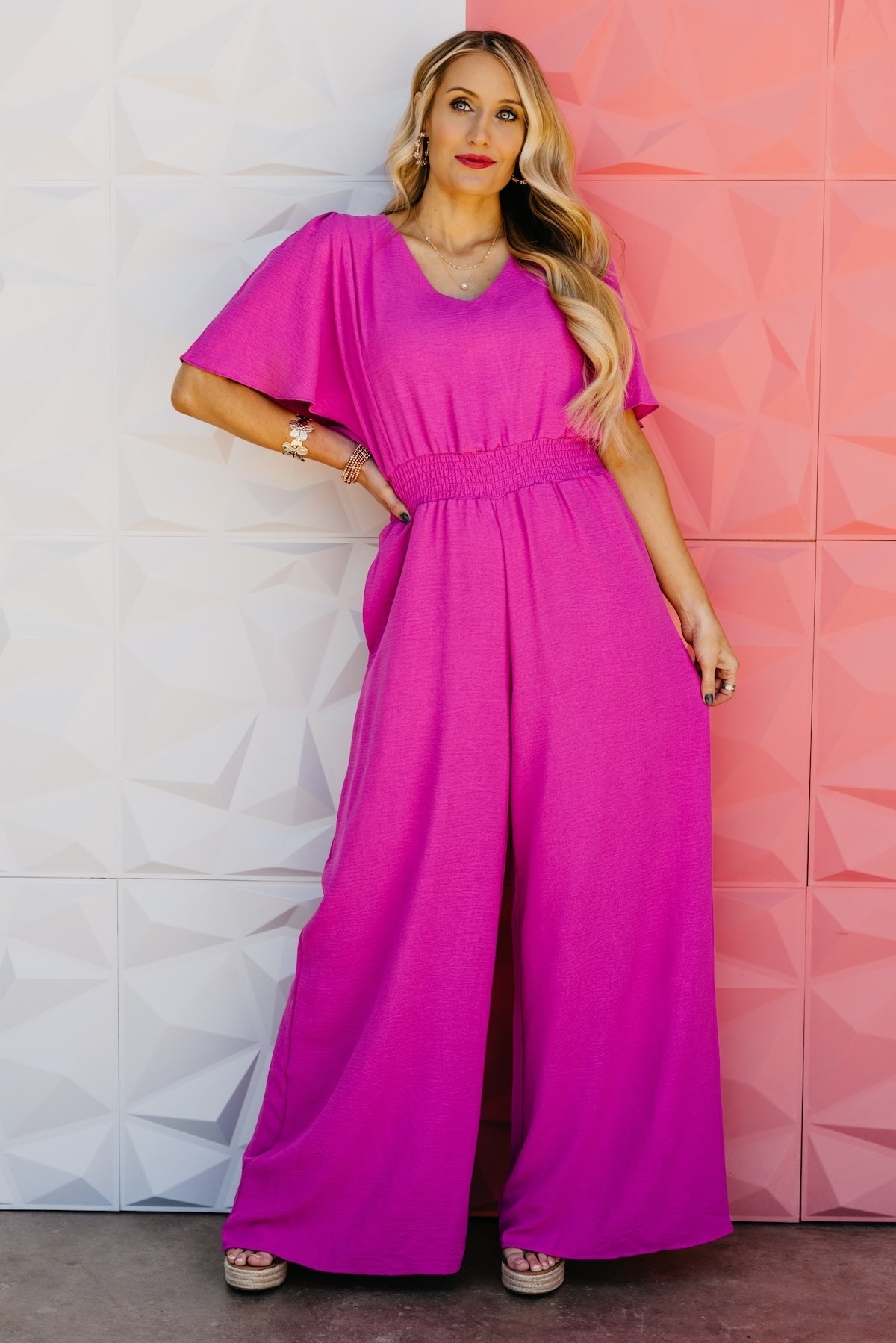 The Elena Wide Leg Woven Jumpsuit