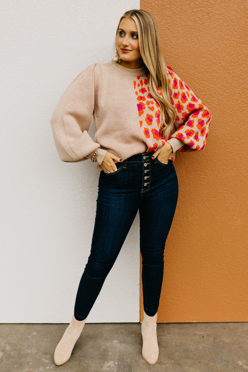 The Rayne Color Block Animal Print Sweater