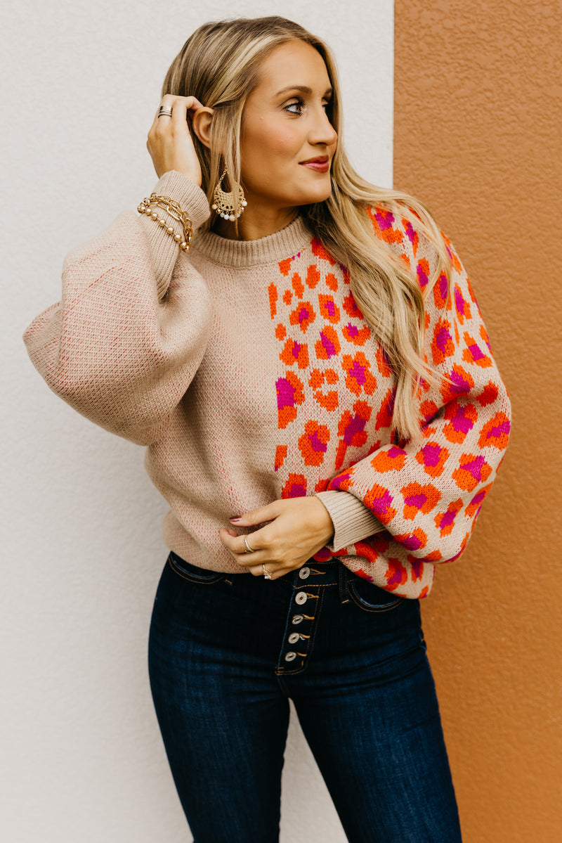 The Rayne Color Block Animal Print Sweater