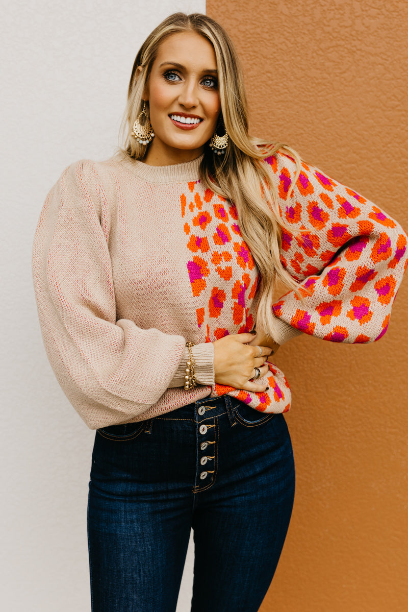 The Rayne Color Block Animal Print Sweater