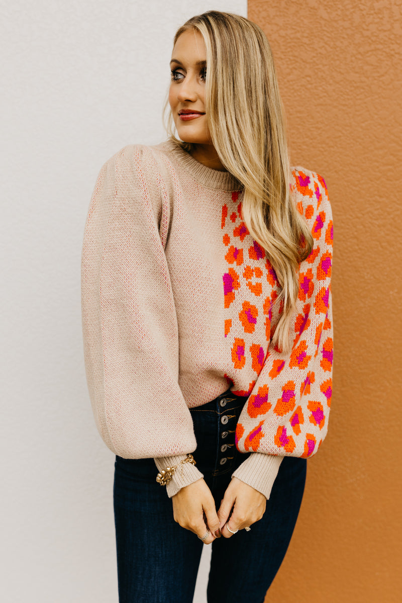 The Rayne Color Block Animal Print Sweater