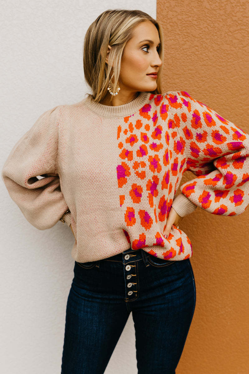 The Rayne Color Block Animal Print Sweater