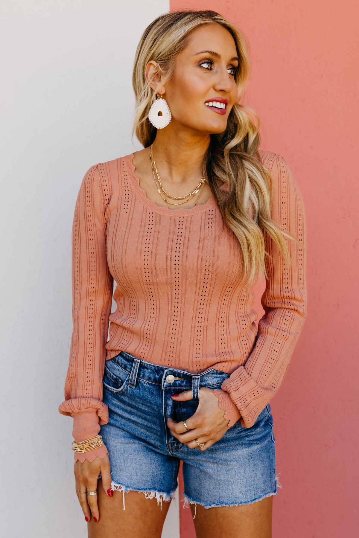 The Donald Scallop Edge Pointelle Sweater Top