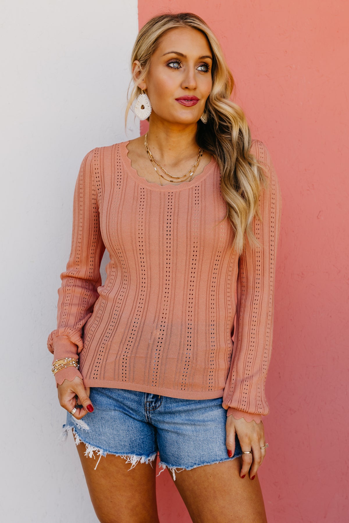 The Donald Scallop Edge Pointelle Sweater Top