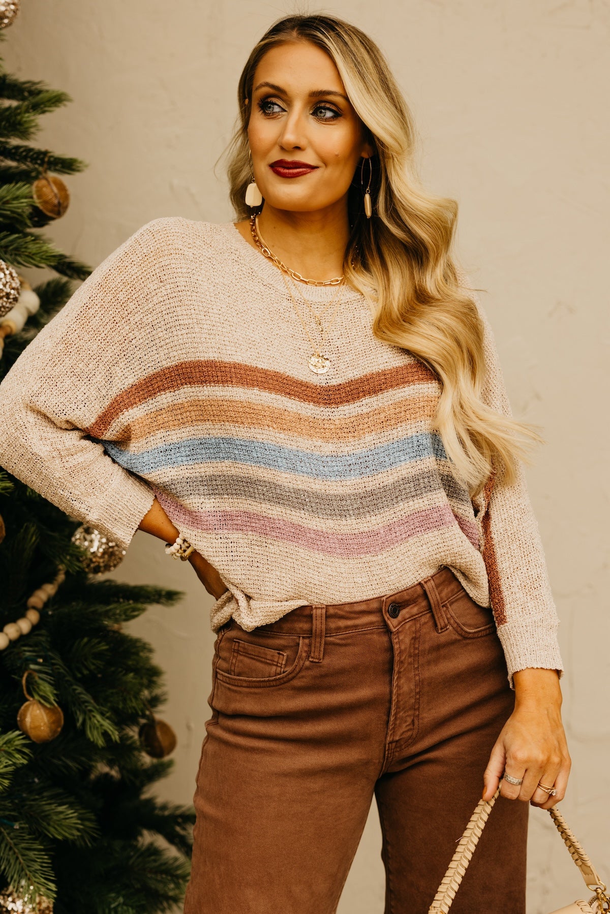 The Malaya Striped Dolman Sleeve Sweater
