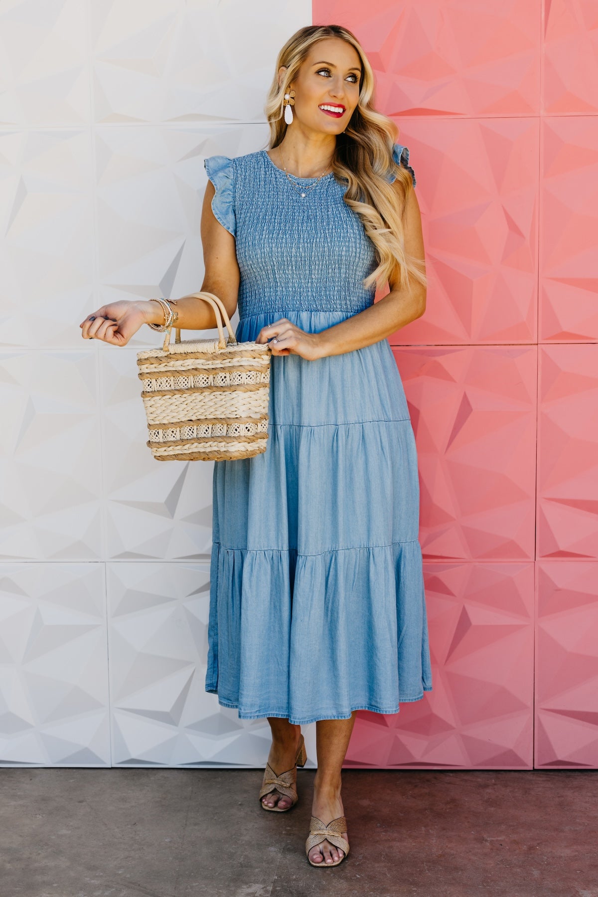 The Eleanore Ruffle Sleeve Tiered Midi Dress