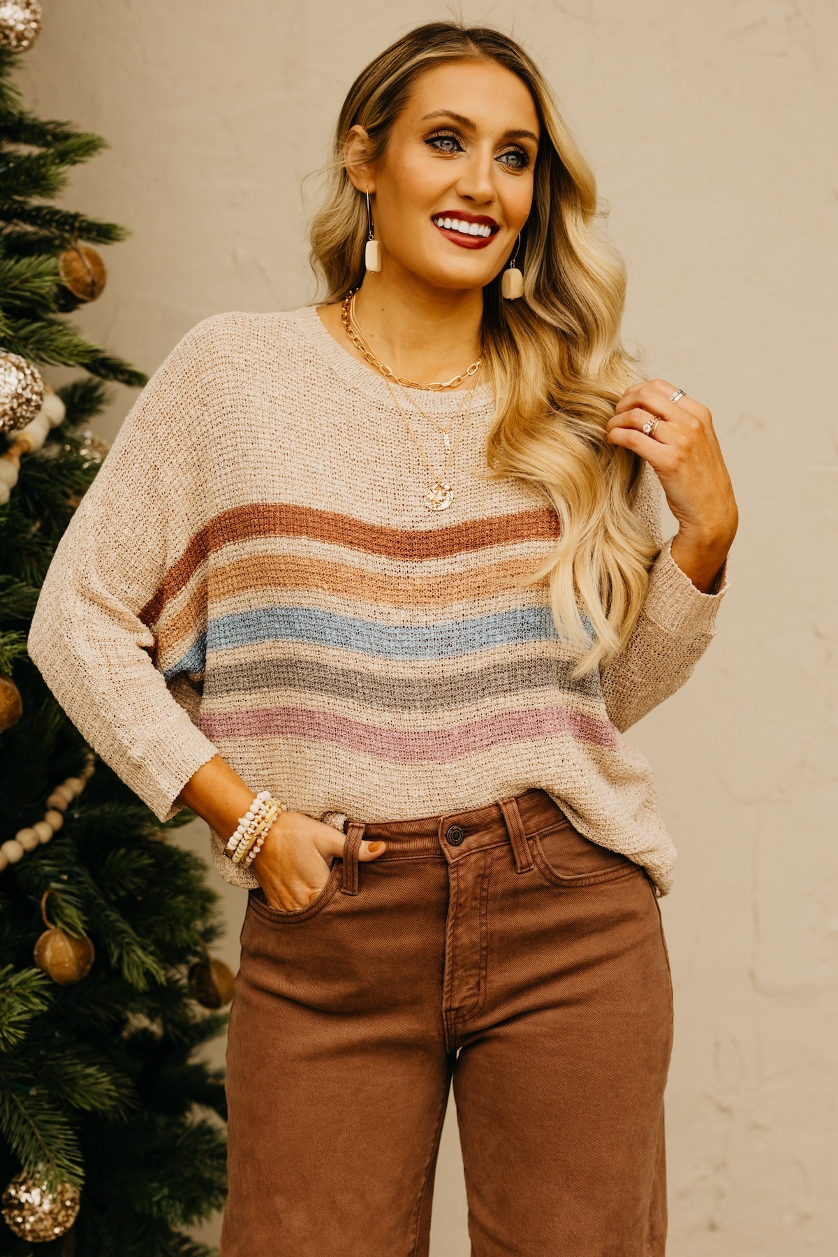 The Malaya Striped Dolman Sleeve Sweater