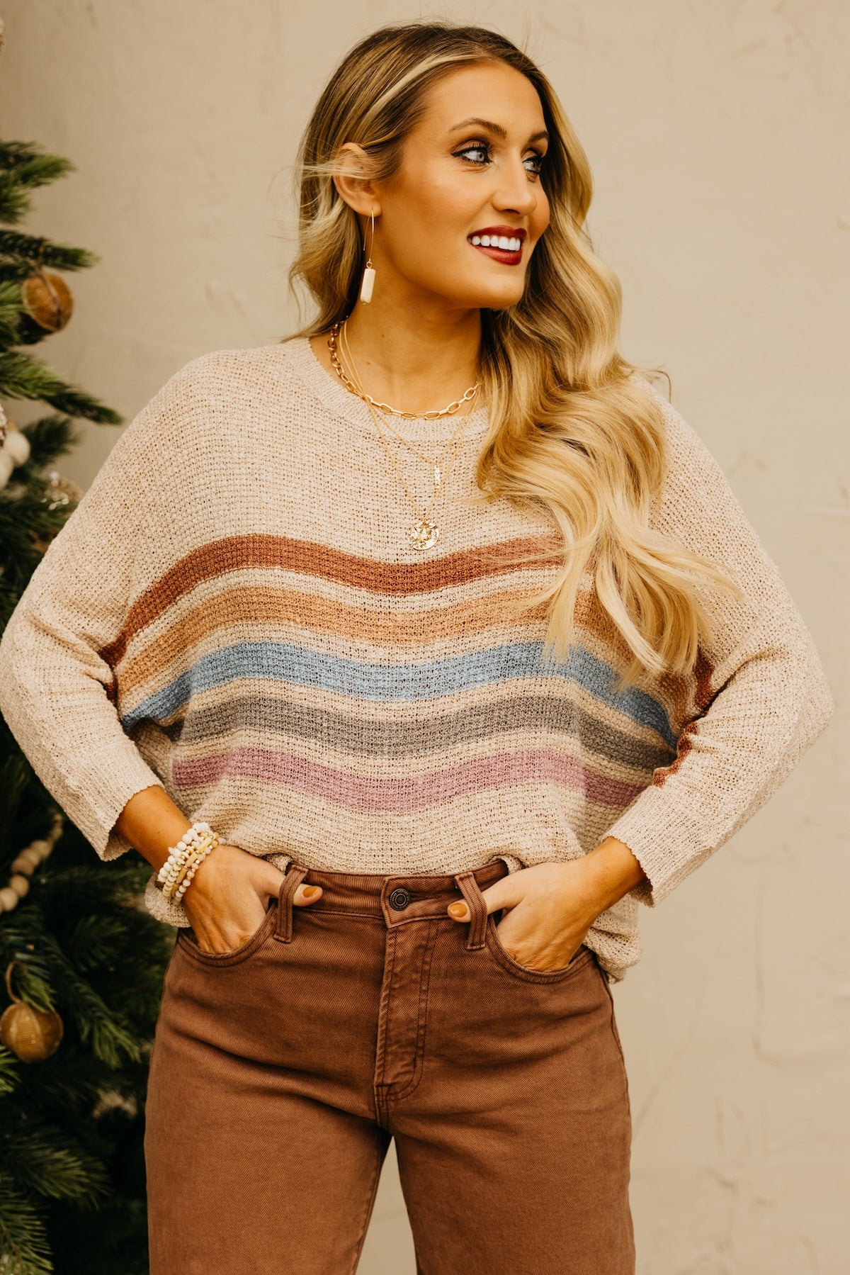 The Malaya Striped Dolman Sleeve Sweater