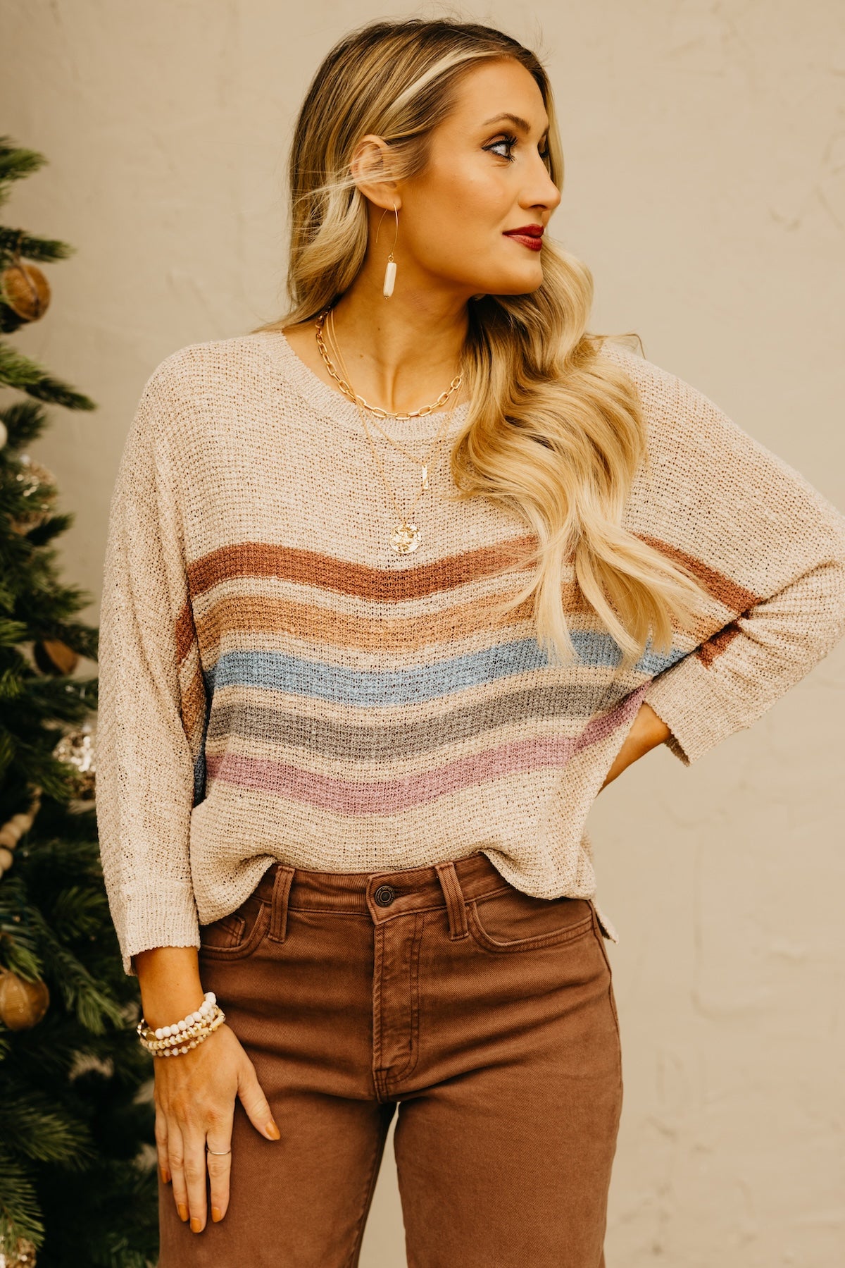 The Malaya Striped Dolman Sleeve Sweater