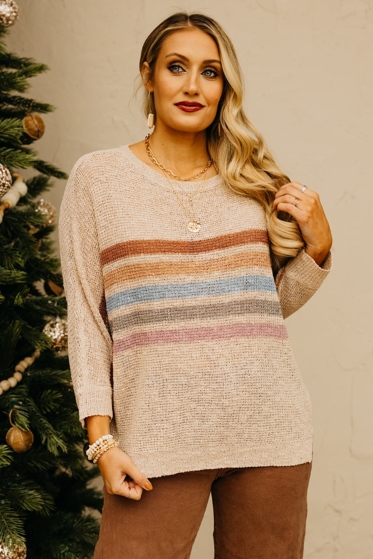 The Malaya Striped Dolman Sleeve Sweater