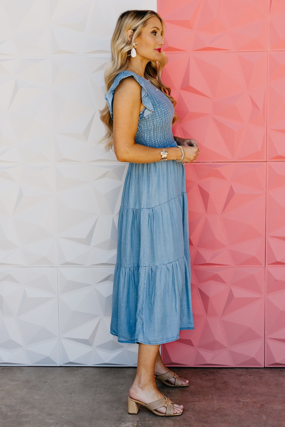 The Eleanore Ruffle Sleeve Tiered Midi Dress