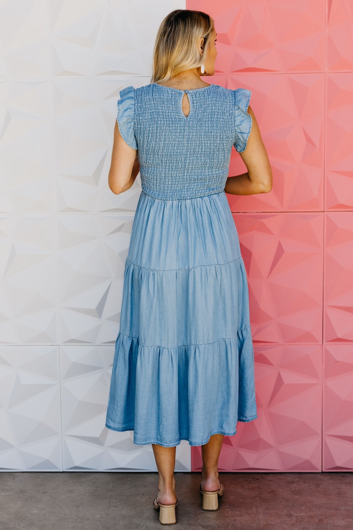 The Eleanore Ruffle Sleeve Tiered Midi Dress
